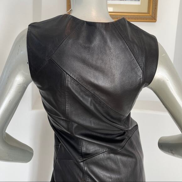 TESS GIBERSON Leather Shift Mini Black Dress Size 0 - Picture 10 of 16